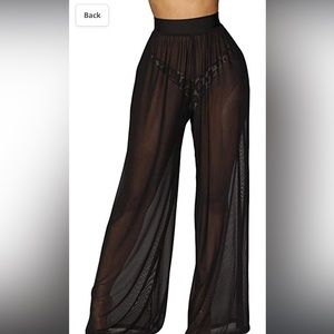 Sheer black wide leg beach pants